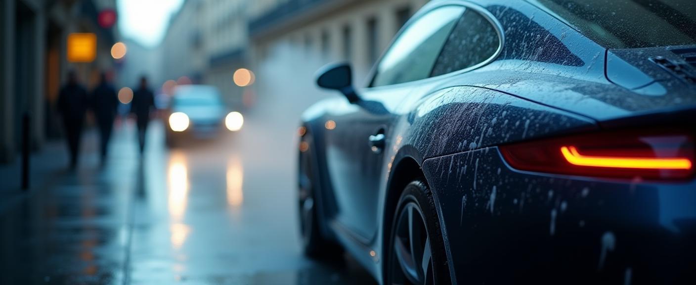 Lavage automobile en action sur une voiture moderne à Paris