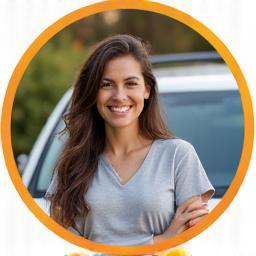Client satisfait devant sa voiture propre